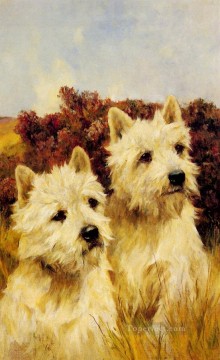 ジャックとジャン チャンピオン ウエストハイランド ホワイト テリア アーサー ウォードル犬 Oil Paintings
